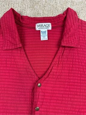 VTG 100% Cotton Red Gauze Shirt | Breezy Oversized Button Down Boho Summer 2X